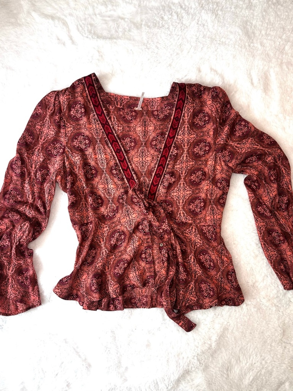 FREE PEOPLE Time of Your Life Coastal Cowgirl Boho Floral Tie Front Blouse Top